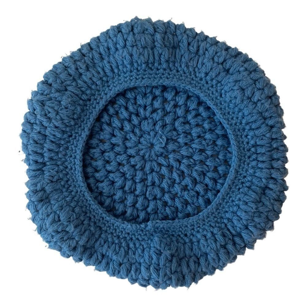 Vintage Knit Acrylic Beret Hat Blue - Picture 3 of 4